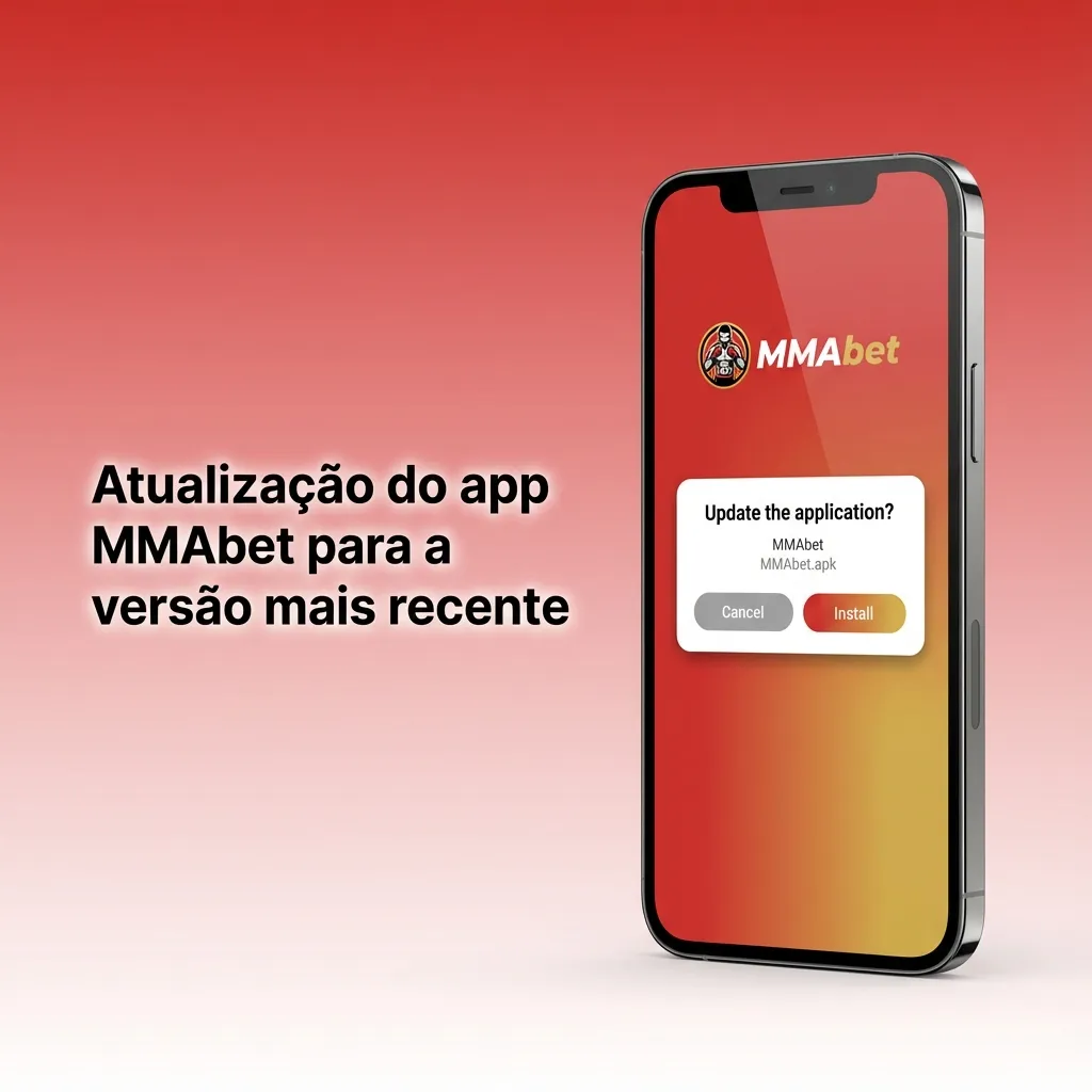 Tela de iPhone com ícone do app MMAbet e mensagem destacando atualização automática via PWA no iOS