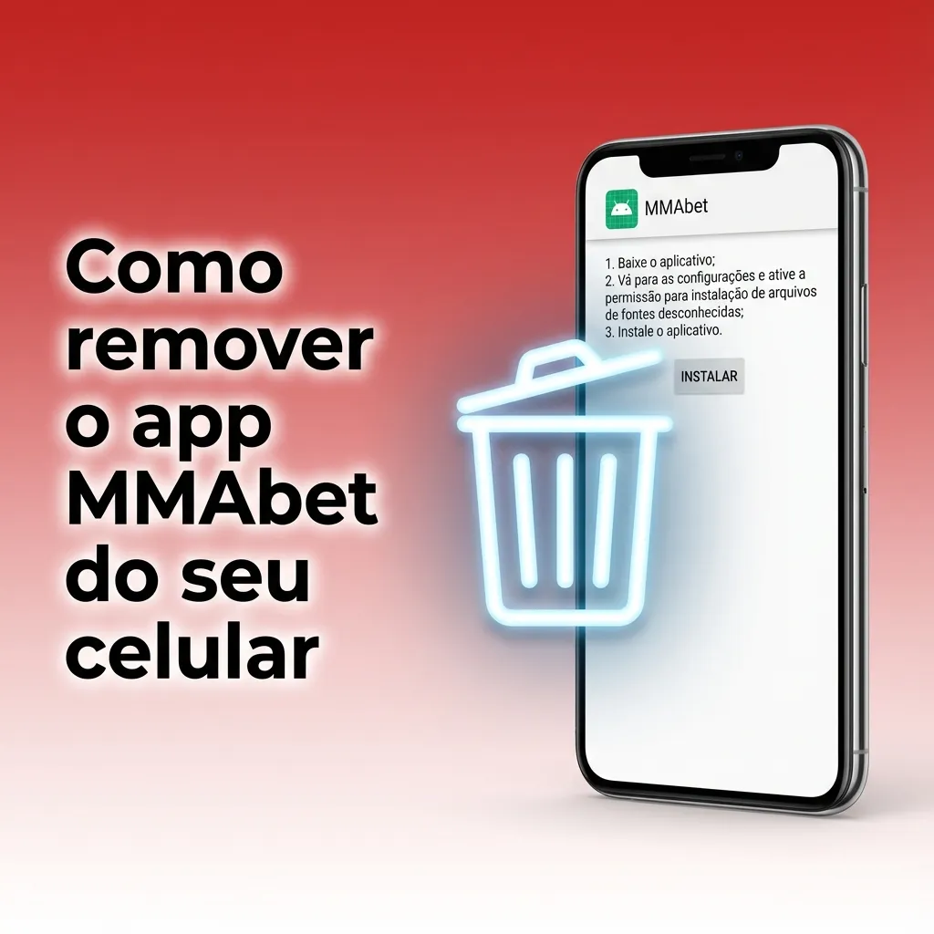 Tela de celular mostrando usuário removendo o app MMAbet no Android e iPhone, com ícone sendo pressionado para desinstalar