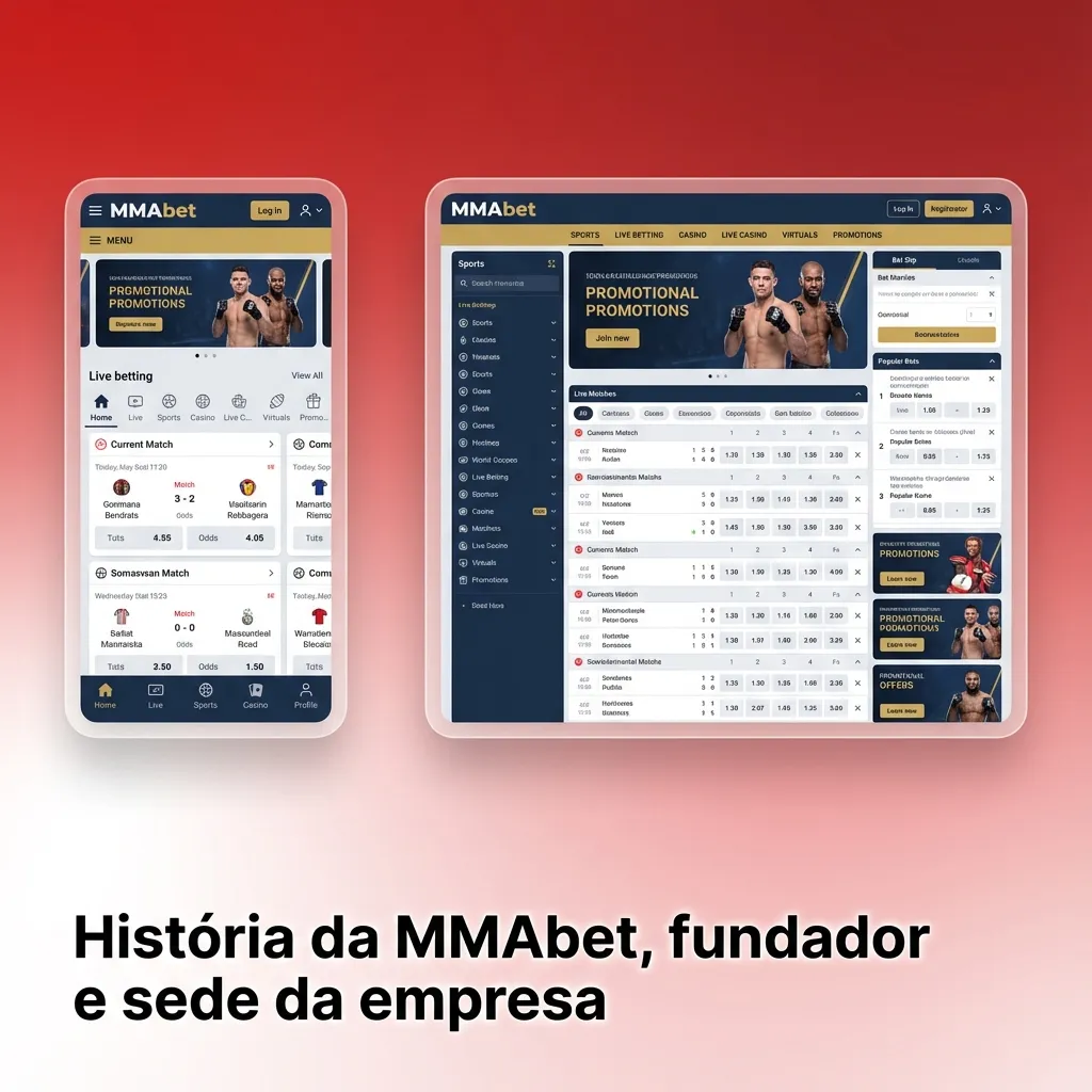 Ilustração da MMAbet mostrando fundador Carlos Henrique Almeida e sedes em Curaçao e São Paulo, focada em apostas online.