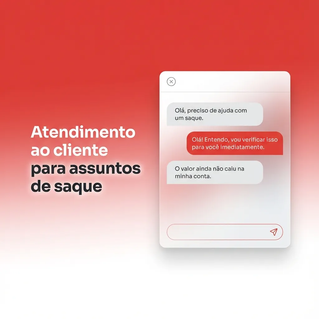 Ilustração de suporte ao cliente para saques, com atendente em chat online e ícones de e-mail, FAQ e formulário de contato
