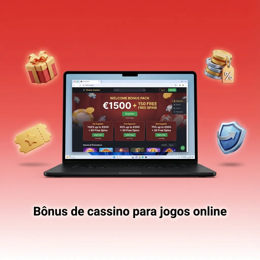 Banner de cassino online com slots, roleta, cartas e destaque para bônus de depósito, giros grátis e cashback