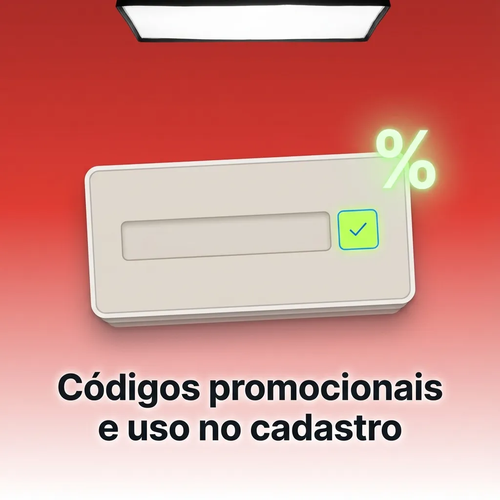 Tela de cadastro em site de apostas com campo para inserir código promocional e instruções de uso do bônus