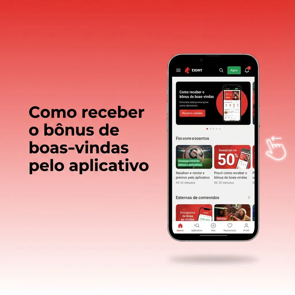 Tela de celular com app de apostas aberto mostrando opções de cadastro, promoções, depósito e bônus de boas-vindas