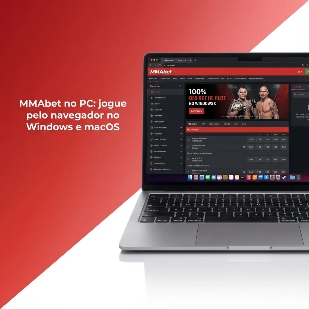 Tela de computador com site MMAbet aberto em navegador, exibindo opções de cassino e apostas esportivas no PC
