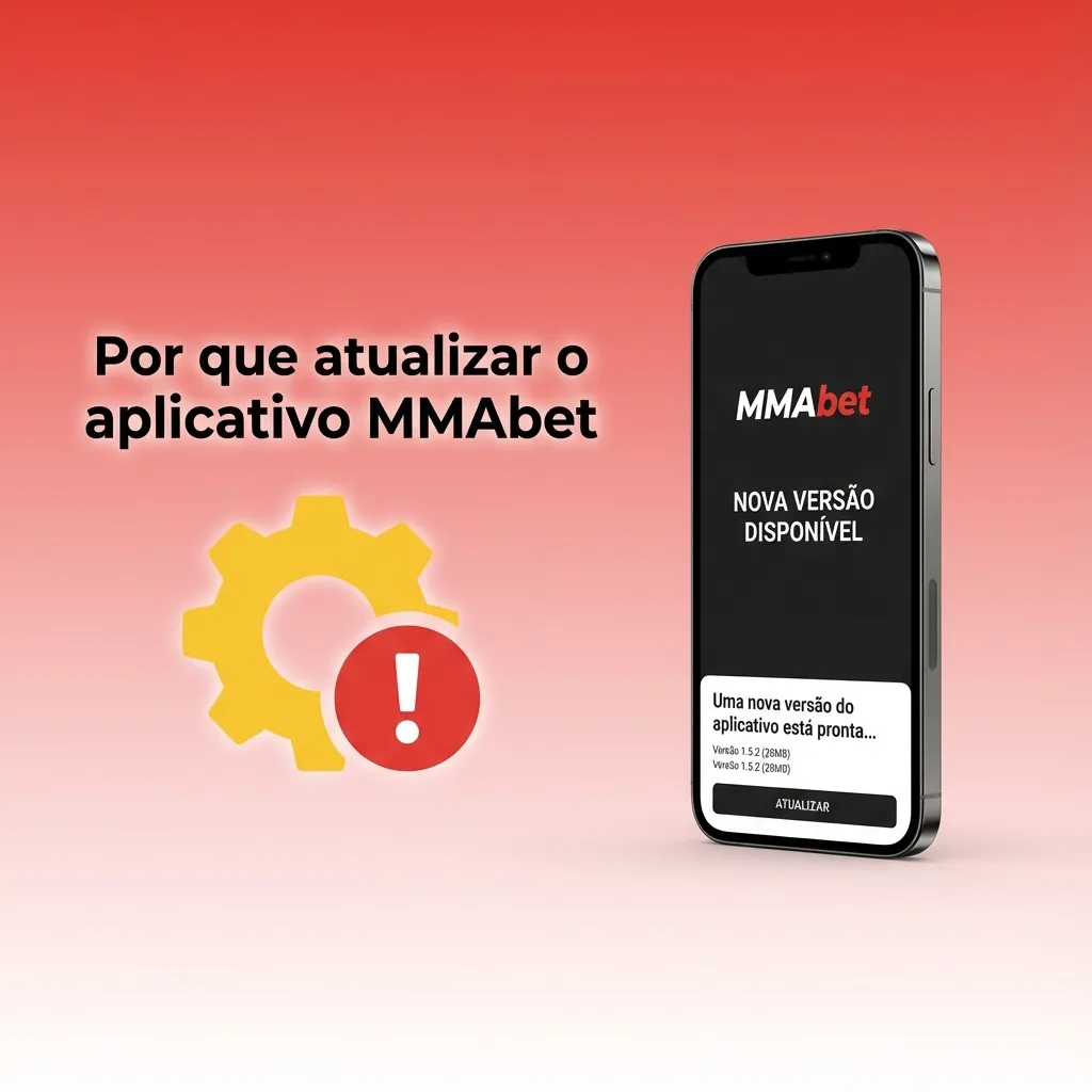 Tela de smartphone exibindo o app MMAbet com destaque para ícone de atualização e mensagem sobre segurança e desempenho aprimorados